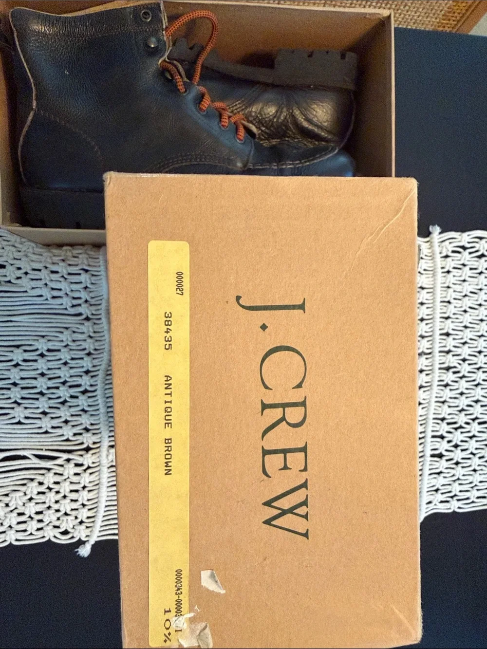 J. Crew Black Leather Men’s Lace-Up Boots with Orange Laces